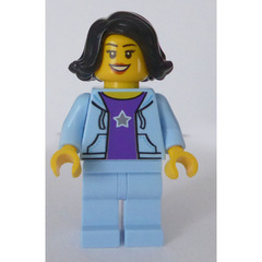 LEGO Woman with Black Hair and Bright Light Blue Hoodie Minifigure