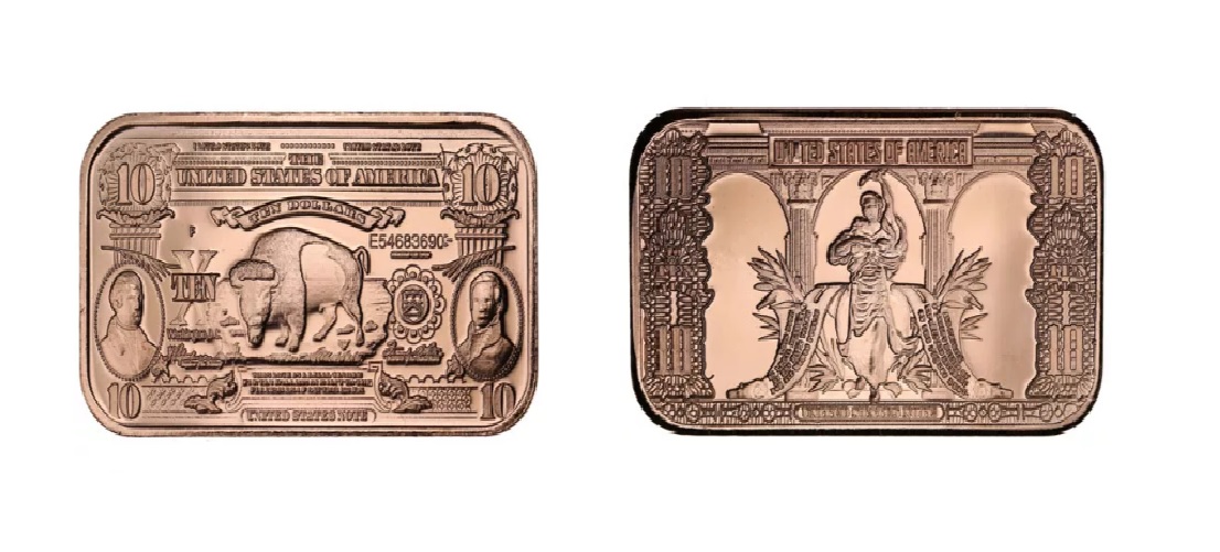 1 oz $10 Banknote Copper Bar