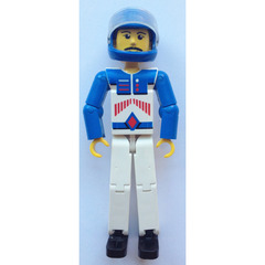 LEGO Technic Figure with White Legs, Red and White Torso, Blue Arms, and Blue Helmet Technic Figure
