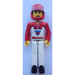 LEGO Technic Figure White Legs, White Top with Red Vest, Red Arms, Black Hair, Red Helmet Technic Figure