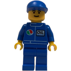 LEGO Octan Worker with Blue shirt with Small Octan Logo and Oil Nametag, Blue Legs, and Blue Cap Minifigure