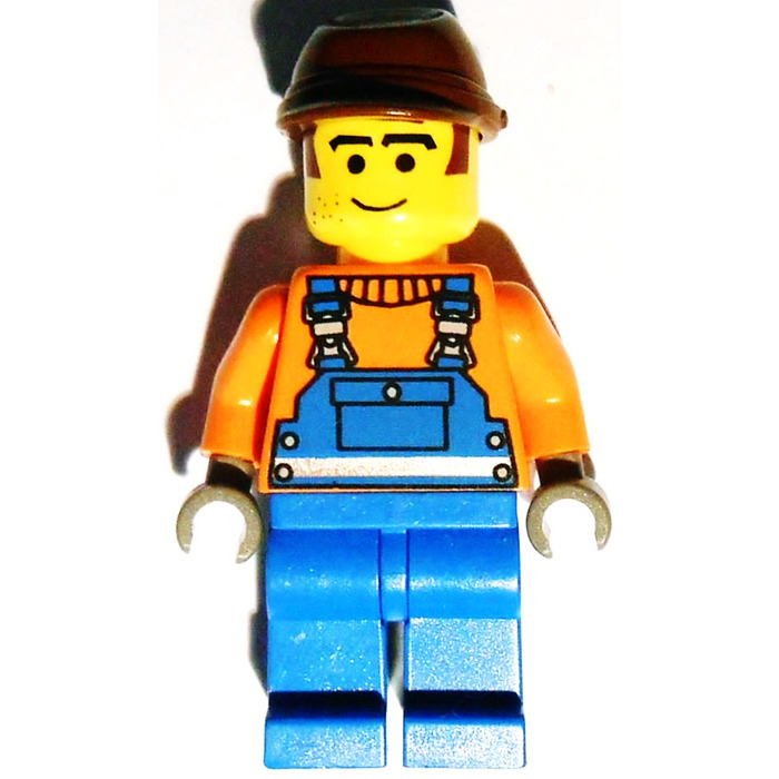 LEGO Construction Wroker with Overalls and Brown Cap Minifigure