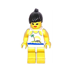 LEGO Paradisa Female with Palmtree, Sun and Dolphin Shirt, Black Ponytail Hair Minifigure
