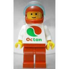 LEGO White Torso Octan Logo, Red Legs, Red Helmet, Trans-Light Blue Visor Minifigure