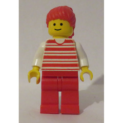 LEGO Woman with red striped Shirt and red Ponytail Minifigure