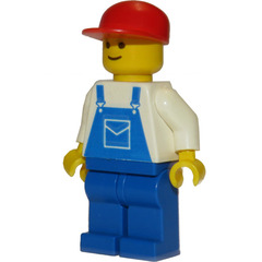 LEGO Worker with Blue Overalls and Red Cap Minifigure