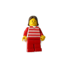 LEGO Lady with Horizontal Red Lines and Brown Hair Minifigure