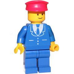 LEGO Trains Minifigure, Suit with 3 Buttons Blue - Blue Legs, Red Hat