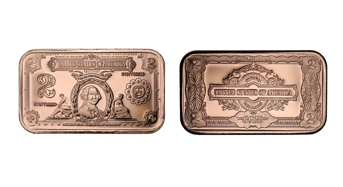 1 oz $2 Banknote Copper Bar