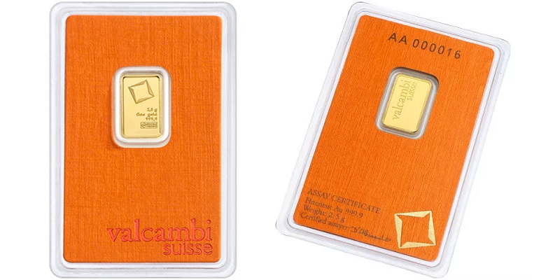2.5 Gram Valcambi Gold Bar