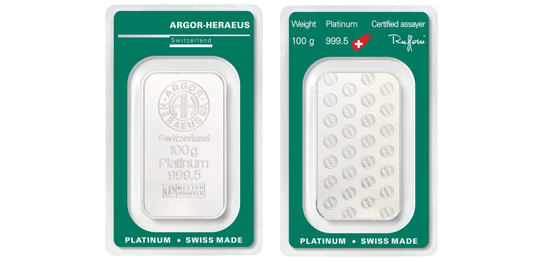 100 Gram Argor Heraeus Platinum Bar