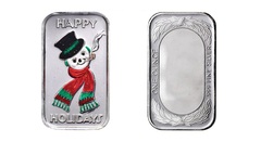1 oz Colorized Happy Holiday Snowman Silver Bar