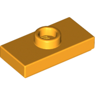 Plate 1X2 W. 1 Knob - Flame Yellowish Orange