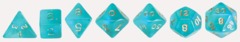 7 piece set of fantasy, aqua fire opal dice