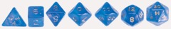 7 piece set of fantasy, blue fire opal dice