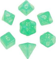 Mini 7-Die Polyhedral Dice Set - Stardust Teal with Silver Numbers