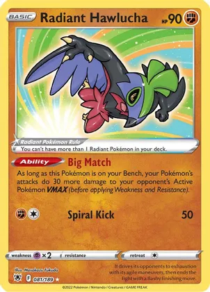 Radiant Hawlucha - 081/189 - Radiant Rare