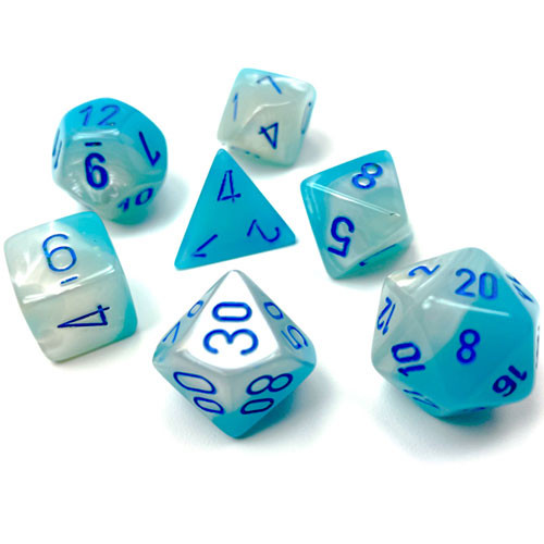 Chessex Dice Set: Gemini Luminary - Pearl Turquoise-White w/Blue - CHX26465