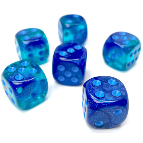 12 Chessex 16mm d6 Set: Gemini Luminary - Blue-Blue w/Light Blue - CHX26663