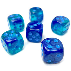 12 Luminary Gemini Blue-Blue w/ Light Blue 16mm D6 Dice - CHX26663