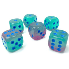 Chessex Dice CHX 26664 16mm D6 Luminary Gel Green-Pink w/ Blue Set of 12