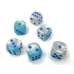 Chessex Dice CHX 26665 16mm D6 Luminary Pearl Turquoise-White w/ Blue Set of 12