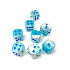 Gemini Luminary: 12mm Pearl Turquoise-White w/Blue d6 Set- CHX26865