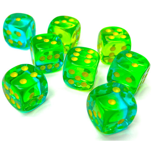 Chessex 12mm d6 Set: Gemini Translucent - Green-Teal w/Yellow - CHX26866