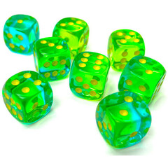 CHX26866 36d6 12mm Translucent Green-Teal w/Yellow Dice Set