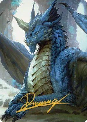 Young Blue Dragon Art Card - Gold-Stamped Signature