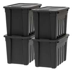 IRIS - 586942 - 4-Pack 16.88-in W x 16.63-in H x 24.88-in D Black Plastic Stackable Bin