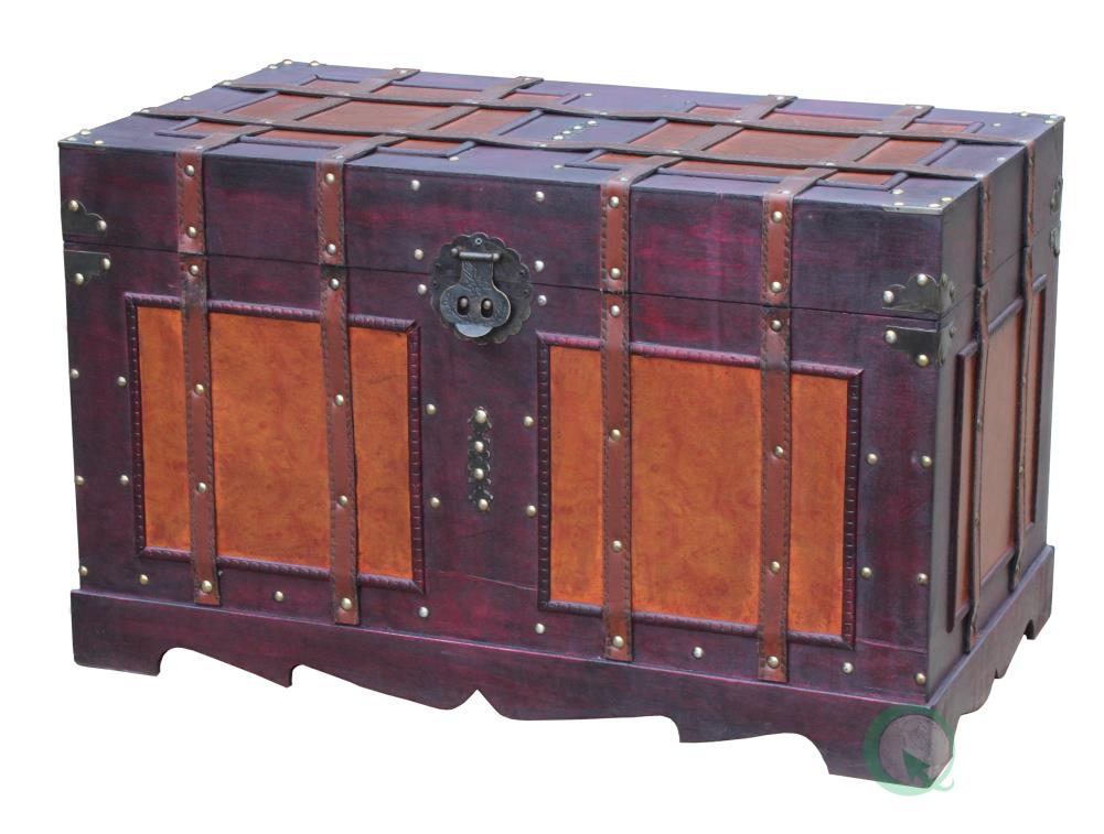 Vintiquewise - QI003318L - Large Antique Style Steamer Trunk