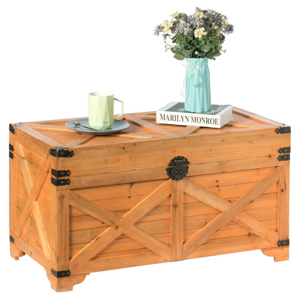 Vintiquewise - QI003804L - Farmhouse Wooden Storage Trunk