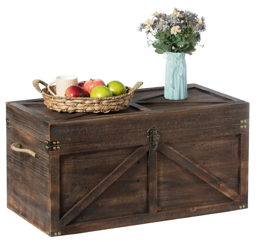Vintiquewise - QI003797L - Brown Large Wooden Lockable Trunk