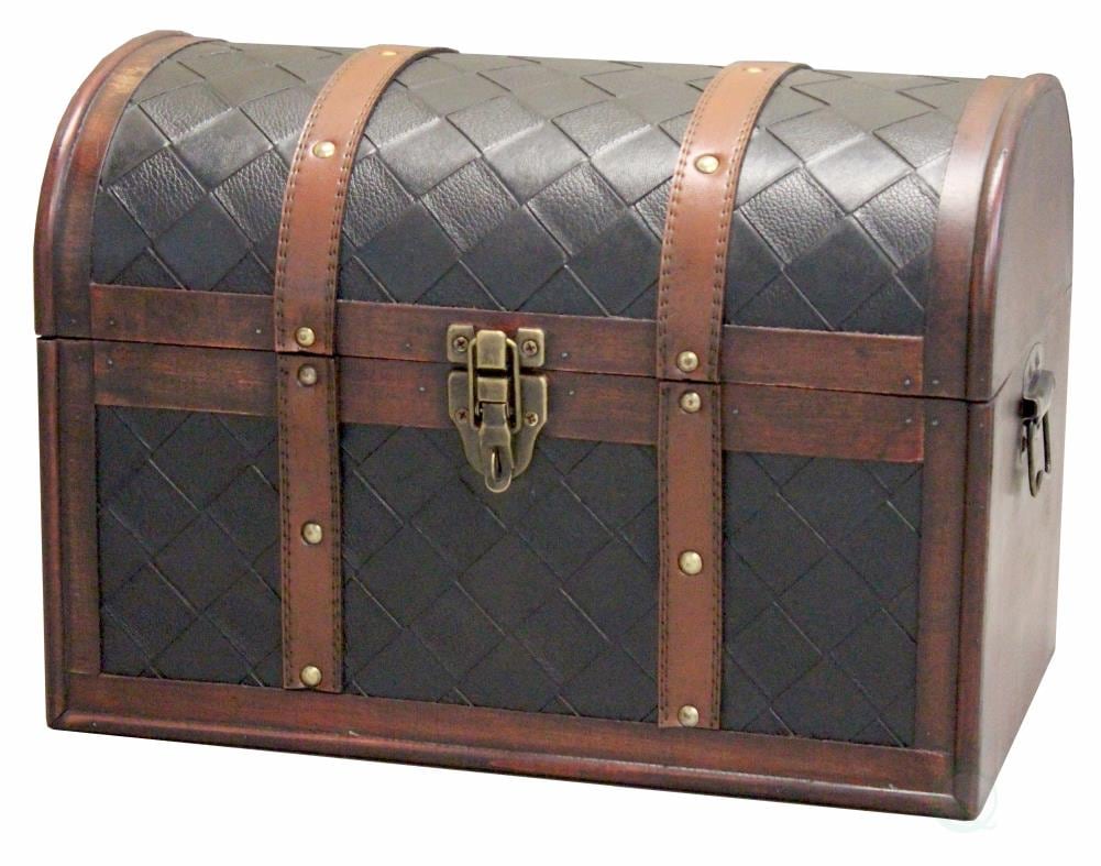Vintiquewise - QI003016 - Wooden Leather Treasure Chest