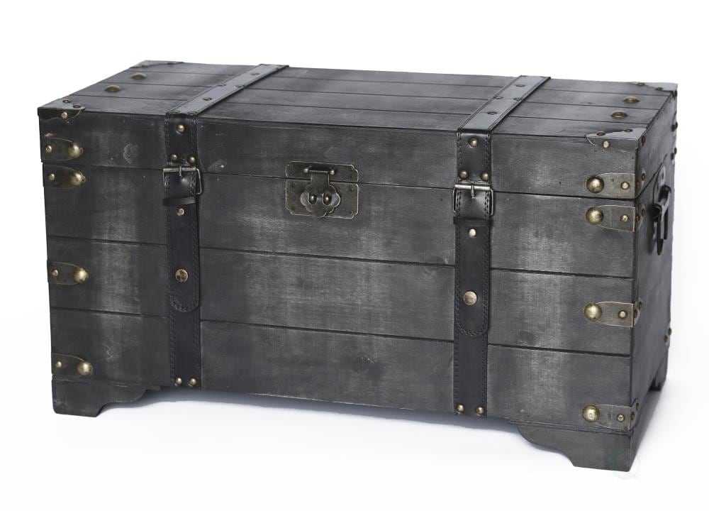 Vintiquewise - QI003332 - Distressed Wooden Storage Trunk