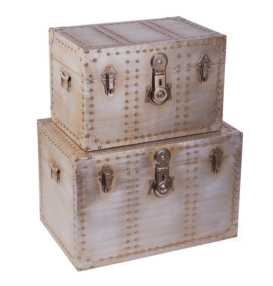 Vintiquewise - QI003507.2 - Wooden Aluminum Storage Trunk