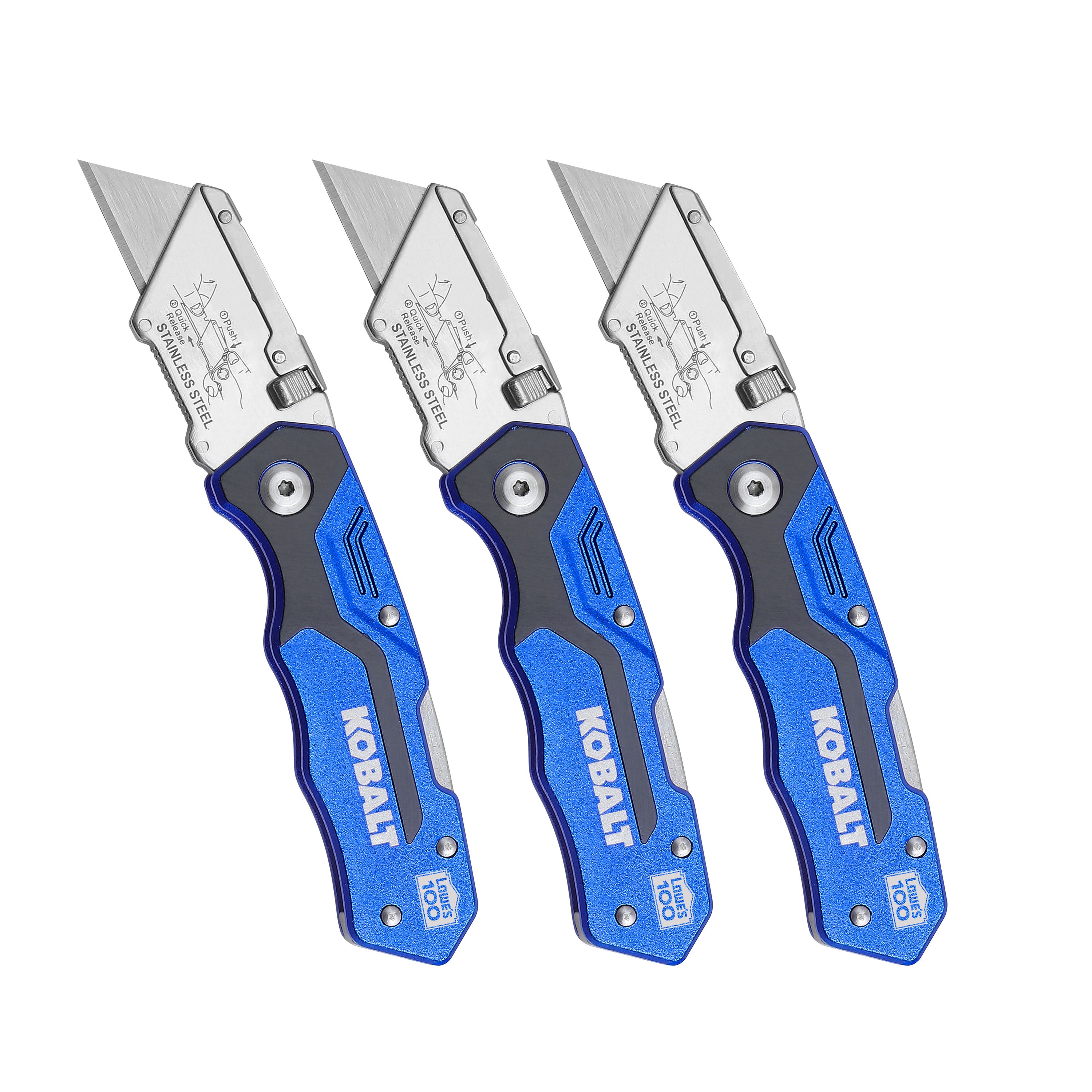 Kobalt - 59711 - 3pk Lockback 3-Blade Folding Utility Knife
