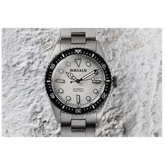 Borealis Bull Shark V2 White Dial Mercedes Hands no Date Black Ceramic Bezel BBSV2AE