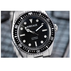 Borealis Bull Shark V2 Black Snow Pattern Dial Mercedes Hands no Date BBSV2AA