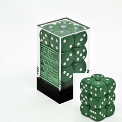 12 Green w/white Opaque 16mm D6 Dice Block - CHX25605