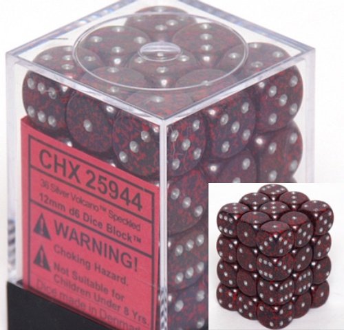 36 Silver Volcano Speckled 12mm D6 Dice Block - CHX25944