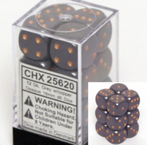 Opaque Dark Grey w/Copper - 16mm Dice Set (CHX25620)
