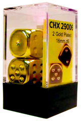 2 Gold Plated 16mm D6 Dice - CHX29006