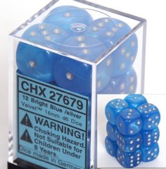 12 Bright Blue w/silver Velvet 16mm D6 Dice Block - CHX27679