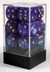 12 Blue w/silver Velvet 16mm D6 Dice Block - CHX27676