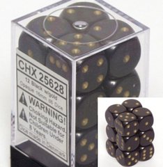 12 Black w/gold Opaque 16mm D6 Dice Block - CHX25628