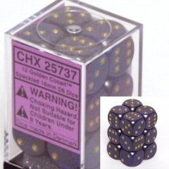 12 Golden Cobalt Speckled 16mm D6 Dice Block - CHX25737