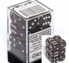 23608 12 Smoke w/white Translucent 16mm D6 Dice Block