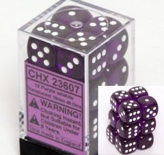 12 Purple w/white Translucent 16mm D6 Dice Block - CHX23607